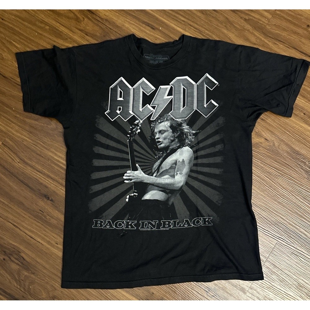 AC/DC Mens Back In Black Band Tee 2010 T Shirt Medium